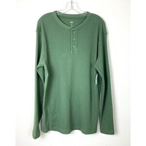 Dip NWT Men's Henley Shirt Size M Green Thermal Waffle Knit Casual